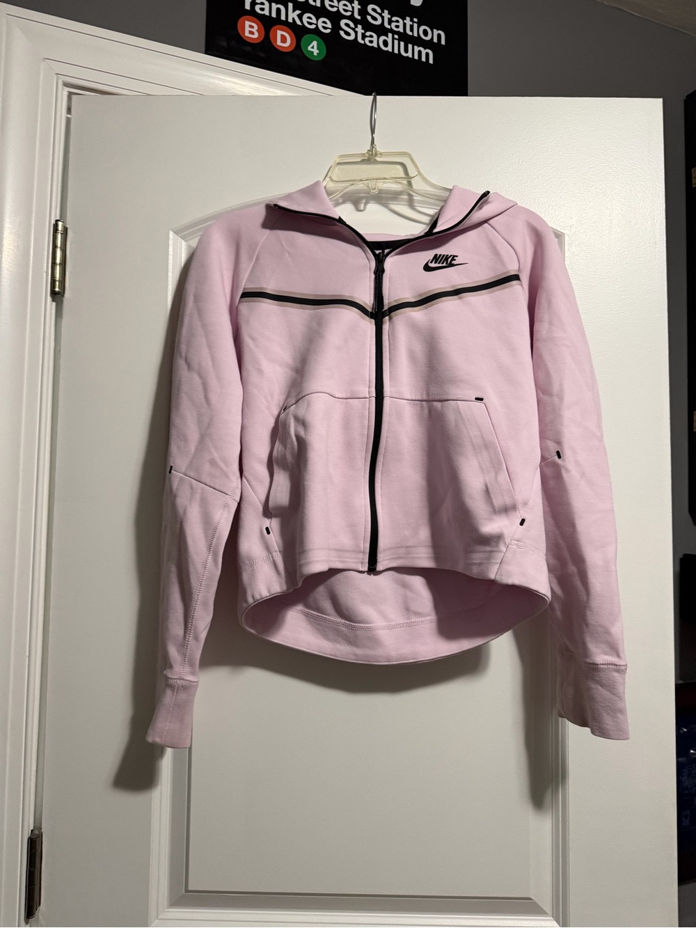 Nike Light Pink Full-Zip Hooded Bomber Jacket with Black Trim